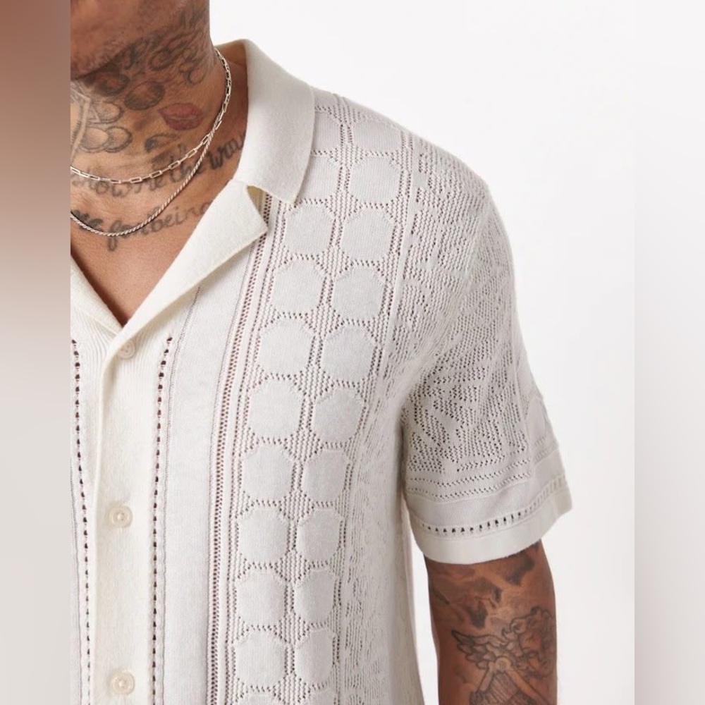 NWT Abercrombie & Fitch A&F Men’s Cream Open Knit Short-Sleeve Polo
